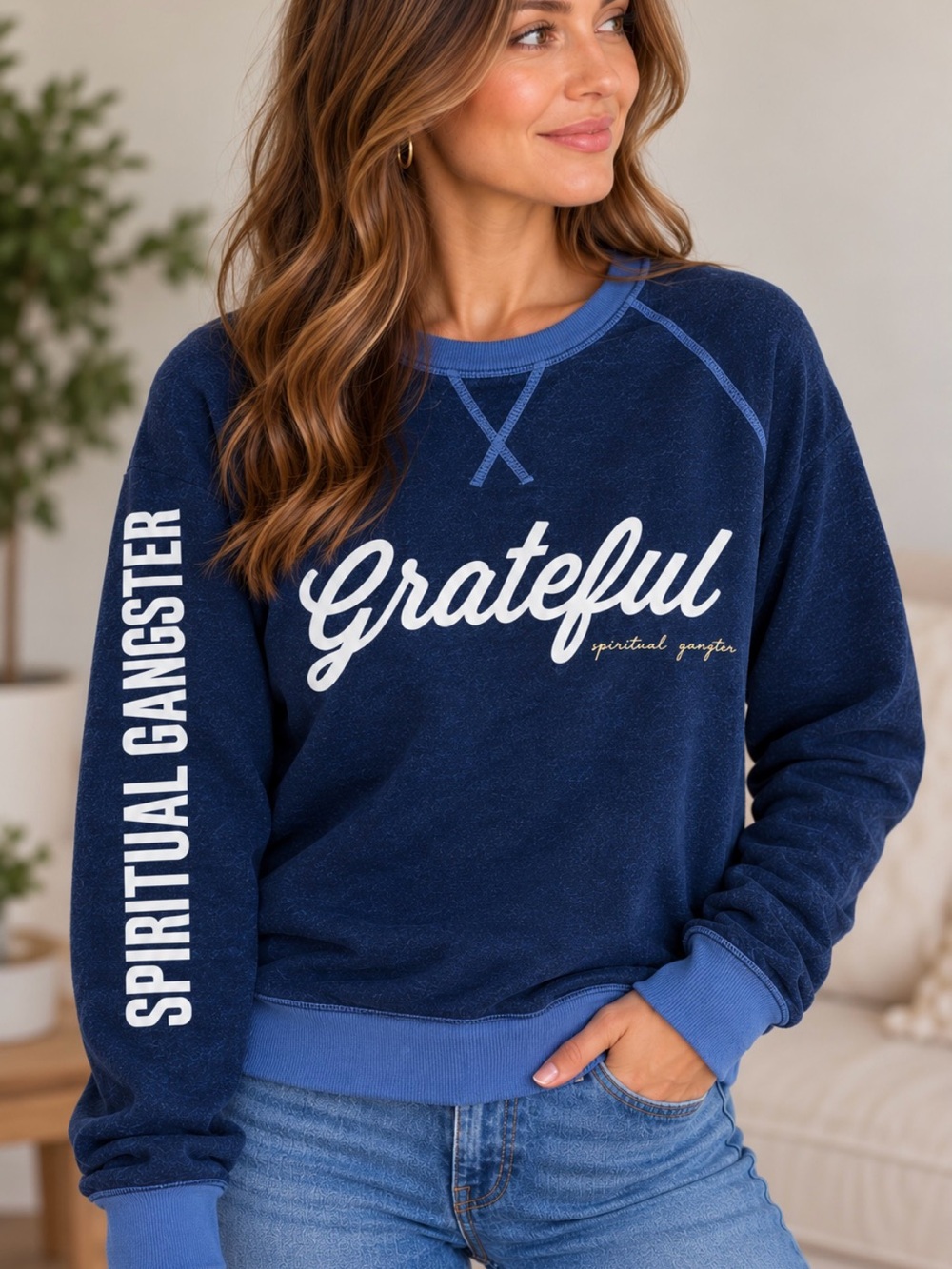 Spiritual Gangster Grateful Crewneck Soft Sweatshirt - Navy - Small